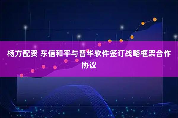 杨方配资 东信和平与普华软件签订战略框架合作协议